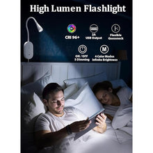 Load image into Gallery viewer, Wall Reading Light for Bed, Book Light with CRI 95+ for Eye Care, 4 Color Modes, 5 Dimmable, 2A USB Output, Memory Function, 4-Hour Auto Off, Flexible Gooseneck Bed Headboard Reading Lamp White