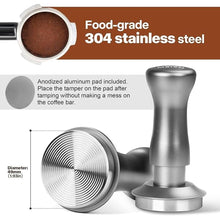 Load image into Gallery viewer, MEION Espresso Tamper 49mm Coffee Tamper, Calibrated Dual Spring Loaded Barista Tamper with Stainless Steel Base, Comes with aluminum storage pad (49MM, Silver)