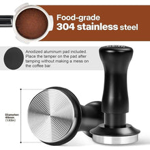 Load image into Gallery viewer, MEION Espresso Tamper 49mm Coffee Tamper, Calibrated Dual Spring Loaded Barista Tamper with Stainless Steel Base, Comes with aluminum storage pad (49MM, Black)