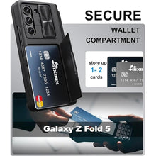 Load image into Gallery viewer, for Samsung Galaxy Z Fold 5 Case with Card Holder & S Pen Holder & Slide Lens Cover, Built-in Hinge Protection & Screen Protector, Durable Sturdy Phone Cover Case for Galaxy Z Fold 5, Black