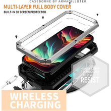 Load image into Gallery viewer, FW Compatible with iPhone 15 Pro Max Metal Case with Slide Camera Cover Built in Screen Protector Kickstand Full Body Hybrid Military Heavy Duty Armor Silicone Case for Man (Sliver)