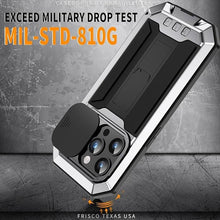 Load image into Gallery viewer, FW Compatible with iPhone 15 Pro Max Metal Case with Slide Camera Cover Built in Screen Protector Kickstand Full Body Hybrid Military Heavy Duty Armor Silicone Case for Man (Sliver)