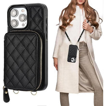Load image into Gallery viewer, Bocasal Crossbody Wallet Case for iPhone 15 Pro Max, RFID Blocking PU Leather Zipper Handbag Purse Flip Cover, Kickstand Folio Case with Card Slots Holder Wrist Strap Lanyard 5G 6.7 Inch (Black)