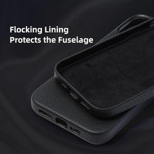 Load image into Gallery viewer, Genuine Leather Case for iPhone 15 Pro Max(2023) with MagSafe Function, Top Litchi Grain Leather Magnetic Phone Proctective Case for (iPhone 15 Pro Max) 6.7 Inch (Black, iPhone 15 pro max)