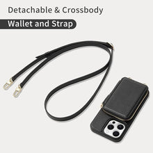 Load image into Gallery viewer, ZVE for iPhone 15 Pro Wallet Case, Crossbody Phone Purse with Card Holder for Women, Zipper Leather RFID Blocking Carrying Cover with Wrist Strap for iPhone 15 Pro 6.1 inch- Black