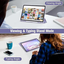 Load image into Gallery viewer, Fintie Hybrid Slim Case for Samsung Galaxy Tab S10 Plus 2024 / S9 FE Plus 5G 12.4 Inch 2023 with S Pen Holder, Shockproof Cover with Clear Transparent Back Shell, Auto Wake/Sleep, Lilac Marble
