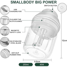 Load image into Gallery viewer, Electric Garlic Chopper, 250ML Garlic Mincer with Egg Beater, Mini Portable Vegetable Chopper, Garlic Grinder Masher Onion Chopper, USB Small Food Processor for Veggie, Garlic, Ginger, Chili(White)