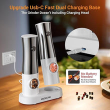Load image into Gallery viewer, Electric Salt And Pepper Grinder Set Stainless Steel Top With Type-C Rechargeable Base, No Battery
