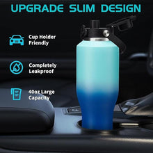 Load image into Gallery viewer, Insulated Water-Cup Skinny-Bottle 40 oz - Stainless Steel Insulated Water Bottles fits in Cup Holder, Leak Proof Metal Flask Water Cup with Straw Spout Lids for Women Men