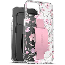 Load image into Gallery viewer, ENCASED Finger Loop Case, Designed for iPhone 15 Pro Max (2023) Cute Floral Hand Strap Cover with Silicone Grip Phone Holder (Clear/Pink Flowers)