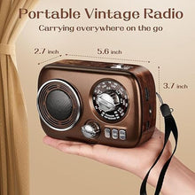 Load image into Gallery viewer, Gelielim Portable Radio AM FM, Bluetooth Speaker Retro Radio, Support USB/TF Card, Rechargeable Battery Operated, Suitable for Indoor&Outdoor, Gift for Parents