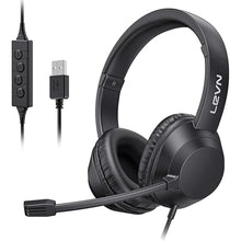 Load image into Gallery viewer, LEVN Headset with Mic, USB Headset with Microphone, Computer Headset with Noise Cancelling Microphone for Laptop PC, Mute in-line Controls, Wired Headset for Work from Home/Open Office/Call Cente