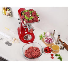 Load image into Gallery viewer, Food Grinder Attachment for KitchenAid Mixers,Stainless Steel Dishwasher Safe Meat Mincer Accessories Set Included 3 Sausage Stuffer Tubes