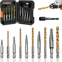 Load image into Gallery viewer, 11Pcs Screw Extractor Set, Left Hand Drill Bit and Bolt Extractor Kit Easy to Remove Stripped Broken Damaged Screw Bolt and Nut Out, Reverse Drill Bit Extractor Set with Sturdy Case