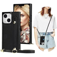 Load image into Gallery viewer, CCSmall for iPhone 15 Case with Card Holder for Women, Phone Case Crossbody with Wrist Strap & Removable Adjustable Shoulder Lanyard Cover for iPhone 15 KB Black