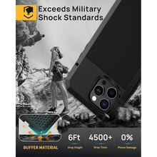 Load image into Gallery viewer, Lanhiem for iPhone 15 Pro Metal Case, Heavy Duty Shockproof Tough Rugged Case with Built-in Glass Screen Protector, 360 Full Body DustProof Protective Cover for iPhone 15 Pro 6.1", Black