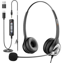 Load image into Gallery viewer, Wantek Headset with Microphone for PC, USB Wired Headphones - USB-C Over-Ear 3.5mm Headsets with Noise-Cancelling Microphone for Laptop - Computer Headphones with Mic in-line Control for Home