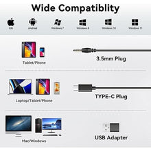 Load image into Gallery viewer, Wantek Headset with Microphone for PC, USB Wired Headphones - USB-C Over-Ear 3.5mm Headsets with Noise-Cancelling Microphone for Laptop - Computer Headphones with Mic in-line Control for Home