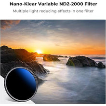 Load image into Gallery viewer, K&F Concept 55mm Variable ND2-2000 (1-11 Stops) ND Camera Lens Filter-18 Multi-Coated Adjustable Neutral Density Filter with 3 Vacuum Cleaning Cloths (K-Series)