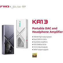 Load image into Gallery viewer, FiiO/JadeAudio KA13 Portable DAC Dongle, USB-C Adapter, 3.5mm and 4.4mm Outputs Compatible with Android/iOS System/PC/Music Players, PCM 384kHz/32bit | DSD256 550mW high Power (Black)