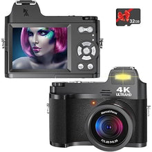 Load image into Gallery viewer, 4K Digital Camera for Photography 48MP Vlogging Camera for YouTube, Macro Camera with 18X Digital Zoom/ 3" IPS Screen/Anti Shake/Flash/MicroSD Card, 4K Video Compact Travel Camera