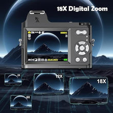 Load image into Gallery viewer, 4K Digital Camera for Photography 48MP Vlogging Camera for YouTube, Macro Camera with 18X Digital Zoom/ 3" IPS Screen/Anti Shake/Flash/MicroSD Card, 4K Video Compact Travel Camera