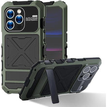 Load image into Gallery viewer, FW Compatible with iPhone 15 Pro Max Case Metal Silicone Armor 360 Full Body Heavy Duty Tough Rugged Military Grade case with Metal Stand Screen Protector Dustproof Shockproof Outdoor Case (Green)