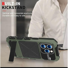 Load image into Gallery viewer, FW Compatible with iPhone 15 Pro Max Case Metal Silicone Armor 360 Full Body Heavy Duty Tough Rugged Military Grade case with Metal Stand Screen Protector Dustproof Shockproof Outdoor Case (Green)