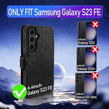 Load image into Gallery viewer, VANAVAGY Compatible for Galaxy S23 FE Wallet Case for Women and Men,RFID Flip Leather Cover with Wrist Supports Wireless Charging with Card Holder and Glass Screen Protector,Clove Purple