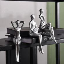Load image into Gallery viewer, Quoowiit Thinker Statue - Office & Home Decor, Silver Art Sculpture - 3 Piece Set