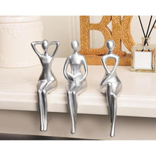 Load image into Gallery viewer, Quoowiit Thinker Statue - Office & Home Decor, Silver Art Sculpture - 3 Piece Set