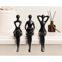 Load image into Gallery viewer, Quoowiit Black Thinker Statue Book Shelf Decor, Minimalist Modern Home Collectable Figurines for Office, Desk, Coffee Table - 3 Piece Set