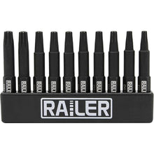 Load image into Gallery viewer, Double Square 8 Point Star Bit Set. Railer Premium S2 Steel 2 Inch 8 Spline Double Square Bit Set With A Storage Bit Holder (10pc Set)