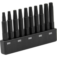 Load image into Gallery viewer, Double Square 8 Point Star Bit Set. Railer Premium S2 Steel 2 Inch 8 Spline Double Square Bit Set With A Storage Bit Holder (10pc Set)