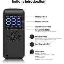 Load image into Gallery viewer, Tiny Bike Air Pump Electric Mini Tire Inflator Portable Air Compressor 150 PSI with Pressure Gauge Cube Floor Pumps, Digital Display Tires Inflatable for Bicycle,E-Bike,Motorbike,Football,Basketball