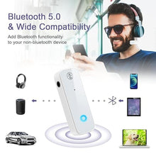 Load image into Gallery viewer, Aux Bluetooth Adapter for Car, 2 in 1 Bluetooth Transmitter Receiver for Hands-Free Call, Noise Cancelling 3.5mm AUX Bluetooth 5.0 Receiver for Home Stereo System/Headphones/Easy Connect White