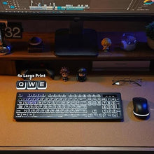 Load image into Gallery viewer, Wireless Keyboard and Mouse - Large Print Wireless Keyboard, KOPJIPPOM 2.4G Full Size Keyboard and Mouse Set with Big Letters and Backlight Key for Seniors, Compatible for Windows, Laptop, PC, Black
