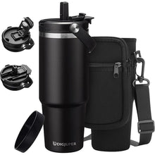 Load image into Gallery viewer, 30oz Insulated-Tumblers Travel Coffee Mug - w/Straw & Flip Lid, Silicone Boot, Strap Carrier Bag, Cold 24H & Hot 12H, Stainless-Steel Coffee Tumbler Insulated Water Bottle Fits in Car Cup Holder