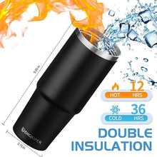 Load image into Gallery viewer, 30oz Insulated-Tumblers Travel Coffee Mug - w/Straw & Flip Lid, Silicone Boot, Strap Carrier Bag, Cold 24H & Hot 12H, Stainless-Steel Coffee Tumbler Insulated Water Bottle Fits in Car Cup Holder