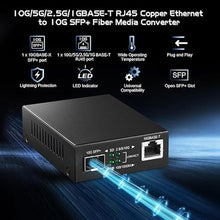 Load image into Gallery viewer, Binardat 10G Fiber Media Coverter, 2 Port 10 Gigabit Ethernet Switch, 1 x 10G RJ45 Port, 1 x 10G SFP Port, Mini Metal Case Fanless, Unmanaged Plug and Play