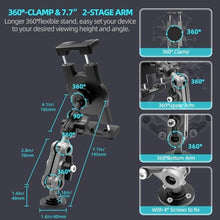 Load image into Gallery viewer, Aluminum Heavy Duty Drill Base Tablet Holder Car Mount Dashboard, 360° Adjustable 2-Stage Stand for 4.7-12.9" iPad Pro/Air/Mini/Samsung Galaxy Tab, for Car Truck Wall Desk Commercial Vehicle