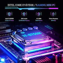 Load image into Gallery viewer, Gaming Mini PC, Intel I7-8750H Mini PC Nvdia GTX1050 DDR5 6C/12T RGB Lights Mini Desktop Computer, 16GB DDR4 512GB NVMe SSD, 2X HDMI Type-C WiFi6 BT5.2, Windows 11 Pro, Pink