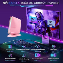Load image into Gallery viewer, Gaming Mini PC, Intel I7-8750H Mini PC Nvdia GTX1050 DDR5 6C/12T RGB Lights Mini Desktop Computer, 16GB DDR4 512GB NVMe SSD, 2X HDMI Type-C WiFi6 BT5.2, Windows 11 Pro, Pink