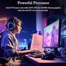 Load image into Gallery viewer, Gaming Mini PC, Intel I7-8750H Mini PC Nvdia GTX1050 DDR5 6C/12T RGB Lights Mini Desktop Computer, 16GB DDR4 512GB NVMe SSD, 2X HDMI Type-C WiFi6 BT5.2, Windows 11 Pro, Pink