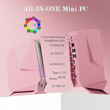 Load image into Gallery viewer, Gaming Mini PC, Intel I7-8750H Mini PC Nvdia GTX1050 DDR5 6C/12T RGB Lights Mini Desktop Computer, 16GB DDR4 512GB NVMe SSD, 2X HDMI Type-C WiFi6 BT5.2, Windows 11 Pro, Pink