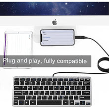 Load image into Gallery viewer, Ultra-Slim 78keys USB Mini Wired Keyboard with Media Hotkeys for Apple Mac Pro, MacBook 56Pro/ iMac, Air, Mac Mini, Laptop Computers, Windows PC 11/10/8/7, with USB-A to C OTG Adapter, Silver Black