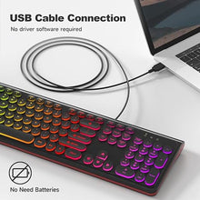 Load image into Gallery viewer, USB Wired Computer Keyboard with Backlit - Full Size Office Keyboard with Number Pad, Caps Indicators, Foldable Stands, for PC Laptop Desktop Windows 7 8 10 11 (Black)