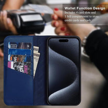 Load image into Gallery viewer, VISOUL Case for iPhone 15 Pro Max Wallet Case, Carbon Fiber Leather Flip Folio Cover with Card Holder Kickstand Designed for iPhone 15 Pro Max 6.7"(Black+Blue)