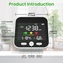 Load image into Gallery viewer, Portable CO2 Detector, Temperature Humidity CO2 Sensor, 4-in-1 Portable CO2 Monitor, Accurate NDIR Sensor, CO2 Meter with Alarm, for Grow Tents, Homes, Factories, Travel, Cars