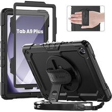 Load image into Gallery viewer, Timecity Case for Samsung Galaxy Tab A9+/ A9 Plus Case 11 inch (SM-X210/X216/X218), Full-Body Protective Case with Screen Protector, Rotating Stand, Hand/Shoulder Strap Galaxy A9+ Tablet Case- Black
